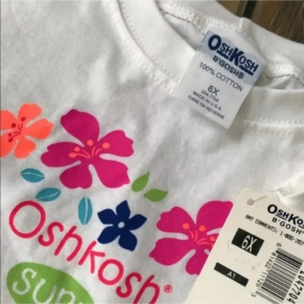 NWT Oshkosh 100% Cotton Floral Pink Orange T-shirt! Girls 6x New with tags Surf